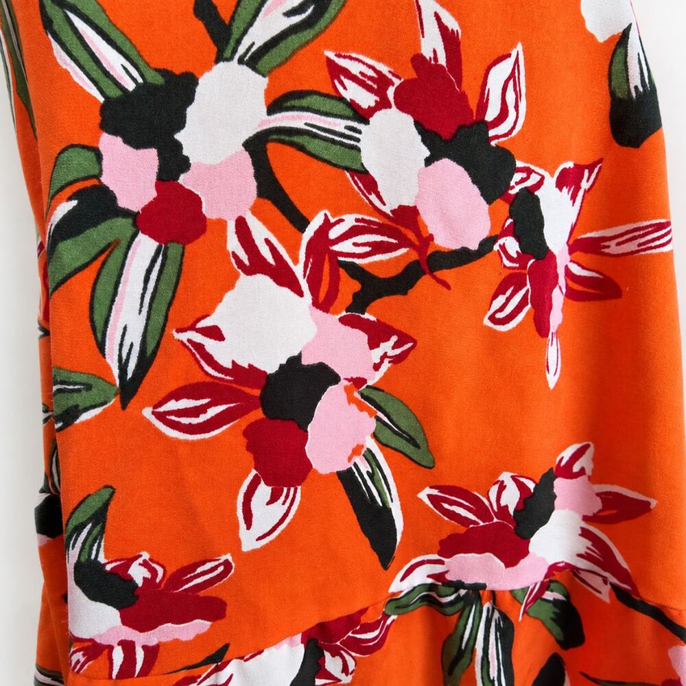 Sam Edelman Floral Halter Maxi Dress Orange Tiered Keyhole Back Tie Wedding 6 - Picture 10 of 11